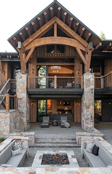 Basking in Grandeur - Tahoe Quarterly Mountain Dream Homes, Modern Mountain House, Martis Camp, Mountain Home Exterior, Rustic Patio, Cabin Exterior, Modern Mountain Home, Cabin House, Modern Mountain