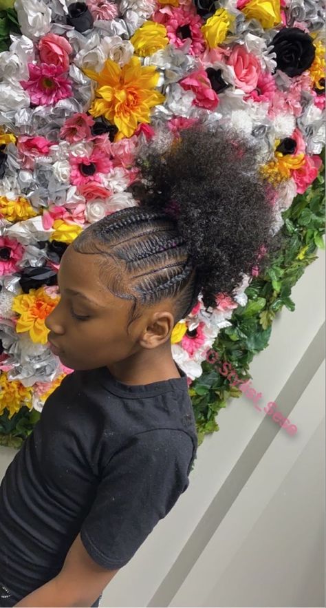 Cornrow Into Ponytail Black Women, Up In One Cornrow Natural Hair, Braids With Ponytail Natural Hair, Natural Hairstyles Braids Cornrows, Braided Puff Natural Hair Cornrows, Cornrow Ponytail Natural Hair, Cornrow Puff Hairstyle, Braids Into A Bun Black Women, Puff Braid Hairstyles