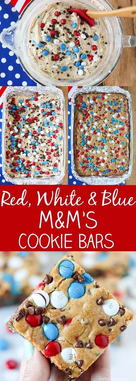 Patriotic Red White and Blue M M M Cookie Bars, Patriotic Food, Patriotic Desserts, M M Cookies, July Outfits, 4th Of July Desserts, Dessert Aux Fruits, Dessert Party, Fourth Of July Food