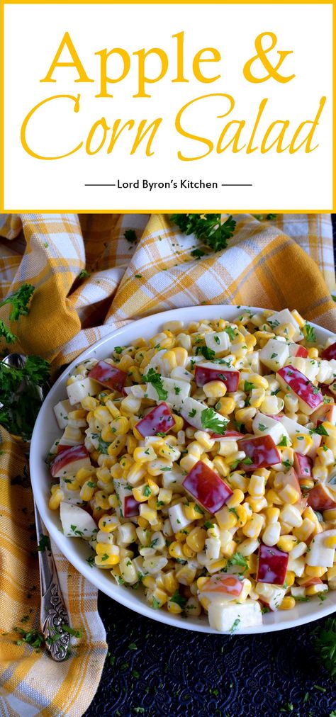 Apple and Corn Salad - Lord Byron's Kitchen Corn Apple Salad, Corn And Apple Salad, Thanksgiving Corn Salad, Fall Corn Salad, Summer Apple Recipes, Apple Side Dish, Recipes Apples, Cream Cheese Corn, Apple Salad Recipes