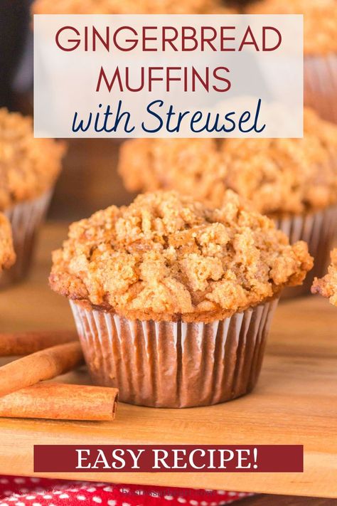 Gingerbread Muffins Recipe with Streusel Topping Easy Gingerbread Muffins, Gingerbread Streusel Muffins, Muffin Easy Recipe, Christmas Muffins Recipes Easy, Quick Muffins Easy, Bakery Muffins Jumbo, Muffin Recipes Easy, Muffin Mix Recipes, Muffin Tops Recipe