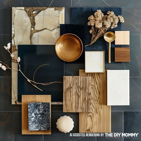 5 Luxurious Colour Combos to Elevate Your Home's Aesthetic, According to a Home Stylist | The DIY Mommy Wood And Black Kitchen, Whole House Colors, Colour Combinations Interior, Home Decor Colour, Business Office Design, Kitchen Colour Combination, Mood Board Interior, Dark Color Palette, Kitchen Mood Board