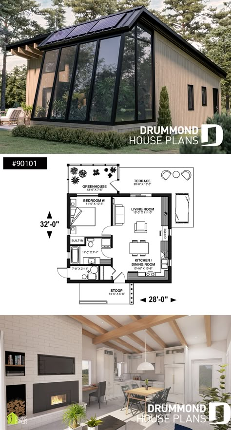 Modern Rustic House Plans, Eco Friendly House Plans, Eco House Plans, Modern Rustic House, One Bedroom House Plans, 1 Bedroom House Plans, Eco House Design, House Printable, Ecological House