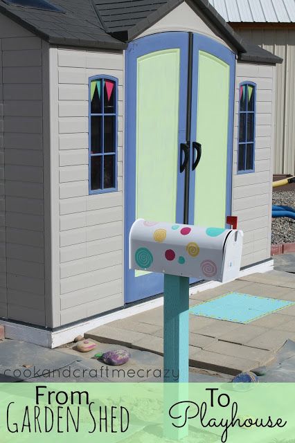 From Garden Shed to Cute Play House - LOVE the mail box for a play house! Shed To Playhouse Kids, Shed Playhouse, Girls Playhouse, Kids Play Spaces, Diy Playhouse, Cubby House, Playhouse Outdoor, Diy Shed, Kids Playhouse