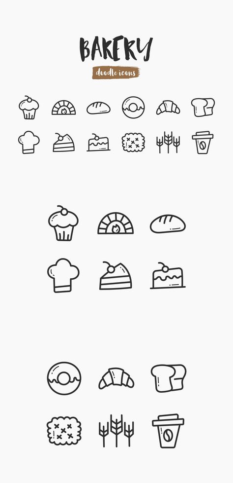 Bakery Hand-Drawn Doodle Icons Bakery Doodles, Baking Doodles, French Desserts Easy, Bread Logo, Pastry Logo, Bakery Icon, Craft Pottery, Sweet Logo, Cake Icon