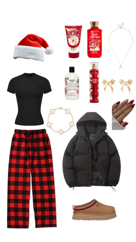 Simple Cute Christmas Outfits, Christmas Outfit Pajamas, Christmas Fits Baddie, Tomboy Christmas Outfit, Preppy Christmas Outfit Ideas, Christmas Outfit Ideas Aesthetic, Basic Christmas Outfits, Christmas Outfit Ideas For School, X Mas Outfits Style