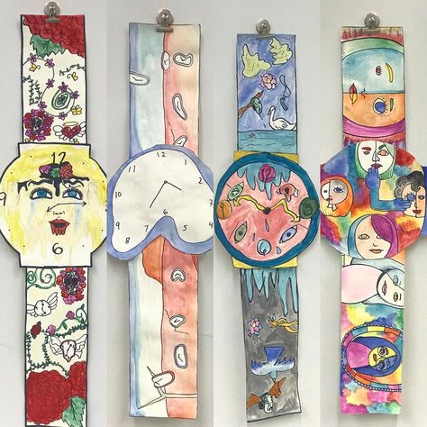 Chrissie Grace 🎨 Art Teacher on Instagram: “Surrealism watches are starting to be finished-I love these four from yesterday. They measure about 2 feet long!🕰⏱⏰ #middleschoolart…” Surrealism Art Projects For Kids, Surrealism Art Projects, Class Crafts, Art Teacher Resources, Printmaking Projects, Sculpture Art Projects, Watch Drawing, High School Art Lessons, Children Crafts