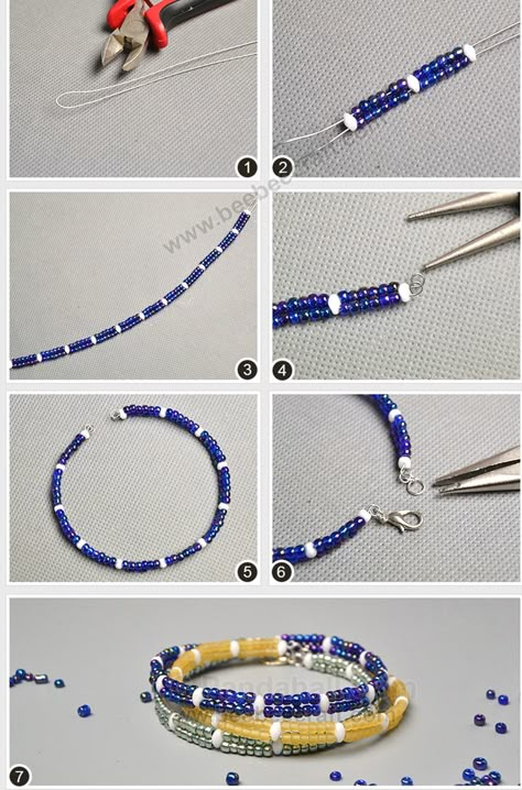 Cozy Diy, Bracelets With Beads, Diy Bracelets Easy, Jewelry Making Bracelet, Easy Diy Jewelry, Diy Bracelets Patterns, Handmade Jewelry Tutorials, Diy Wire Jewelry, Handmade Beaded Jewelry