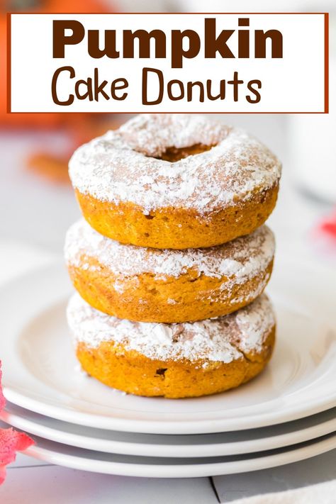 These pumpkin cake donuts bring a little cozy fall flavor to your mornings. They’re just the right amount of sweet, perfect with a cup of coffee or tea. via @cmpollak1 Cake Doughnuts Recipe, Pumpkin Donuts Recipe, Cake Doughnuts, Pumpkin Doughnut, Doughnuts Recipe, Pumpkin Pie Mix, Filled Donuts, Doughnut Cake, Sweet Recipe