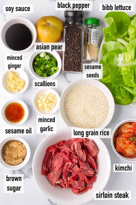 Beef Bulgogi Lettuce Wraps, Lettuce Wrap Recipes Beef, Korean Wraps, Lettuce Kimchi, Bulgogi Lettuce Wraps, Korean Beef Lettuce Wraps, Korean Lettuce Wraps, Wraps Ideas, Korean Dinner