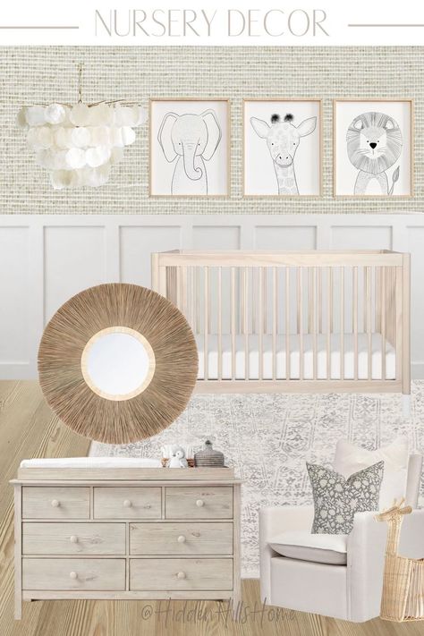 Neutral Nursery Design Board Ideas With Wood, Neutral Boy Nursery, Beige Nursery, Nursery Decor Ideas, Boho Baby Room, Neutral Nursery Decor, Nursery Decor Inspiration, Nursery Dresser