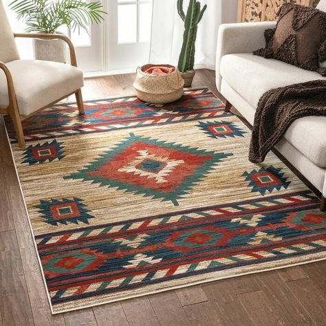 Well Woven Tulsa Lea Southwestern Geometric Crimson Area Rug & Reviews | Wayfair Modern Southwest Decor, Medallion Area Rug, Southwestern Home, Warm Palette, Southwestern Area Rugs, Southwest Decor, Southwestern Decorating, Western Homes, 5x7 Area Rug