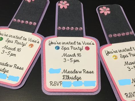 Spa day birthday party invitation, Cricut, nail polish , mani pedi Hair And Nails Birthday Party, Manicure Birthday Party, Mani Pedi Birthday Party Ideas, Makeup Birthday Invitations, Spa Day Invitations, Spa Party Invites For Kids, Nail Polish Party, Spa Birthday Invitations, Spa Birthday Party Invitations