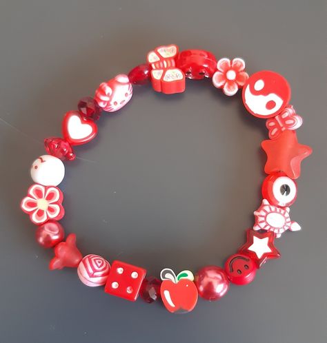 Kandi Bracelets, Charm Bracelet, Beaded Bracelets, Beads, Red