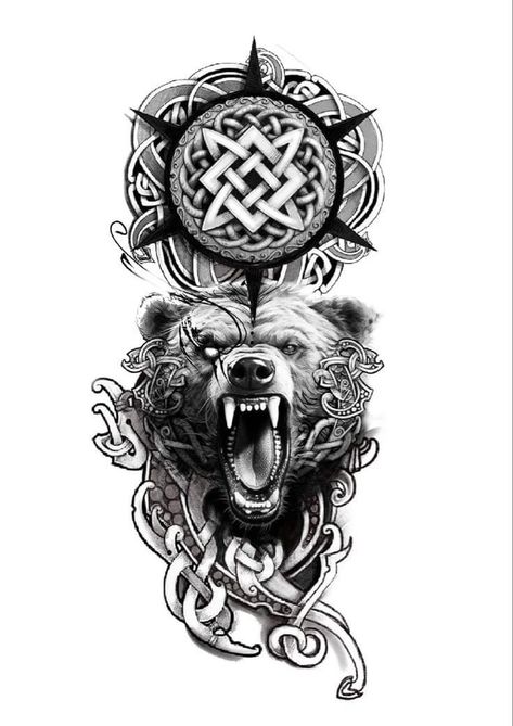 Viking Neck Tattoo For Guys, Norse Bear Tattoo, Celtic Bear Tattoo, Viking Bear Tattoo, Bear Tattoos For Men, Maple Leaf Tattoos, Viking Warrior Tattoos, Viking Bear, Viking Tattoo Symbol