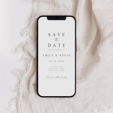 Announce your special day with modern elegance using our "Electronic Save The Date Template" - the perfect blend of convenience and style. Crafted for simplicity, this minimalist E-vite offers a sleek and sophisticated design, setting the tone for your wedding celebration. Go digital with ease by sending this electronic invitation straight to your guests' smartphones, ensuring they never miss a beat. Embrace the future of invitations with our "Electronic Save The Date Template" - a chic and eco- Save The Date Electronic, Save The Date Modern, Electronic Save The Date, Digital Save The Date, Minimalist Save The Date, Modern Save The Dates, Canva Website, Save The Date Template, Date Invitation