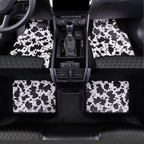 LSBS Car Floor Mat, Cow Print, All Weather Protection, Faux Leather, Universal Fit for Cars Truck Van and SUV for Women and Men (4 Piece,White-Black) Suv For Women, Western Car, Jeep Interiors, Custom Car Accessories, Girly Car Accessories, Car Floor Mat, Cute Car Accessories, Truck Interior, Truck Accessories