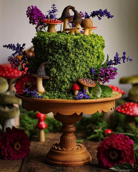 Pumpkin Butter Cake, Love Herbs, Fairy Garden Cake, Mushroom Cake, Witch Cake, Brown Sugar Frosting, Woodland Cake, Forest Birthday, Sugar Frosting