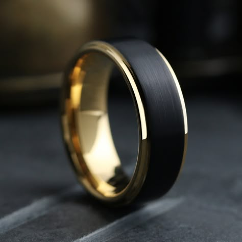 Mens Weddings Rings, Men Wedding Band Tungsten, Gold His And Hers Wedding Rings, Best Wedding Rings For Men, Black And Gold Mens Wedding Ring, Wedding Man Ring, Mens Wedding Bands Gold And Black, His Ring Wedding Bands, Black Gold Ring Mens