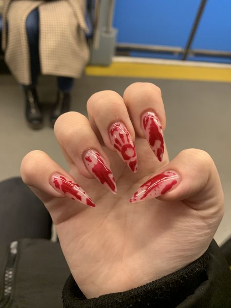 Short Blood Splatter Nails, Matching Nails With Boyfriend, Acrylic Nail Designs Classy, Blood Nails, Scary Nails, Splatter Nails, Rock Nails, Horror Nails, Sassy Nails