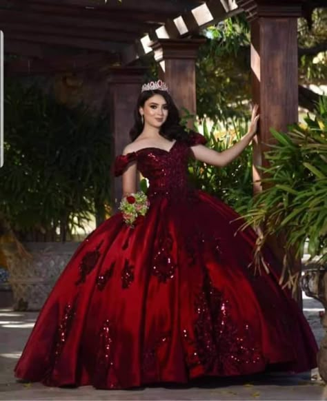 Dark Red Quinceanera Dresses, Black Quince Dress, Red Quince Dress, Down Quince Hairstyles, Burgundy Quinceanera Dresses, Quinceanera Dresses Mexican, Quinceanera Dresses Red, Crown Updo, Lavender Quince