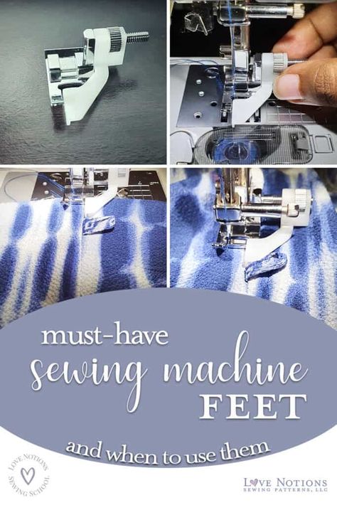 How, when, and why to use different sewing machine feet for your sewing projects. From Love Notions Sewing Patterns. Sewing Machine Feet And How To Use Them, Sewing Machine Feet Guide Cheat Sheets, Sewing Machine Feet Guide, Sewing Machine Stitches, Sewing Machine Feet, Sewing School, Boat Covers, Sewing Machine Accessories, Sewing Pillows