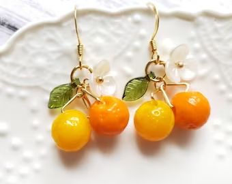 NovemberSecret - Etsy Purple Dangle Earrings, Earrings Food, Peach Earrings, Pear Earrings, Fruit Jewelry, Food Earrings, Fruit Earrings, Orange Earrings, Leaf Charms