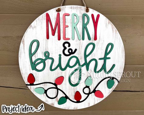 Merry & Bright String Lights, DIGITAL Download, Winter Round Door Hanger Svg, Christmas Sign, Cricut, Silhouette, Glowforge Laser Cut File - Etsy Round Christmas Signs Diy, Round Door Hangers Christmas, Holiday Door Hangers Diy, Circular Christmas Sign, Round Merry Christmas Sign, Holiday Wood Rounds, Merry And Bright Door Hanger, Round Board Signs, Christmas Circle Wood Signs