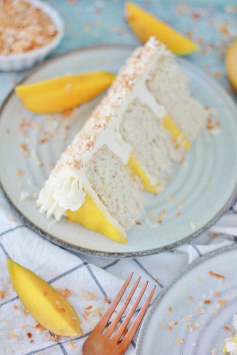 Mango Coconut Cake - Baking with Blondie Mango Coconut Cake, Baking With Blondie, Mango Curd, Duncan Hines Cake, Coconut Buttercream, Cold Cake, Day At The Lake, Mango Cake, Mango Coconut