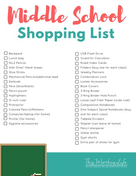 Back To School Shopping List for Middle School Students. Download our FREE printable on what teens will need for school! Back To School Shopping List, Schul Survival Kits, Ideas To Save Money, Middle School Supplies, Middle School Essentials, Escuela Diy, Back To School List, School Shopping List, Middle School Survival