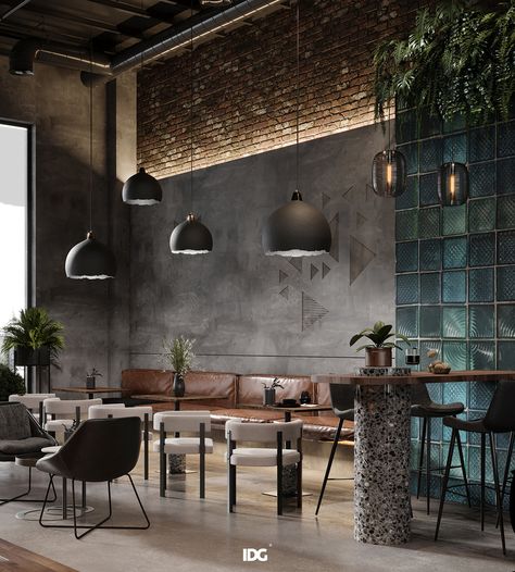 Detective Speciality Coffee on Behance Industrial Restaurant Interior, Industrial Coffee Shop, Cafe Industrial, Loft Cafe, Industrial Cafe, Industrial Restaurant, Coffee Shop Interior Design, Photography Interior Design, Design Café