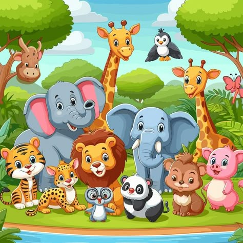 Pricing plans | Freepik Safari Cartoon Animals, Cartoon Art Cute Animal, Cute Animals Background, Animals Cartoon Images, Jungle Animals Illustration, Animal Cartoon Drawings, Best Friends Day Quotes, Zoo Cartoon, Safari Background