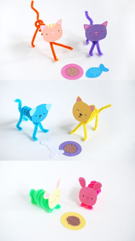 Super Sweet and Simple DIY Pet Pals | Handmade Charlotte Handmade Charlotte, Pipe Cleaner Crafts, Scouts Crafts, Animal Crafts For Kids, Crafty Kids, Craft Projects For Kids, Crafts For Kids To Make, Animal Crafts, Diy Stuffed Animals