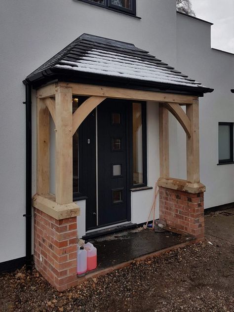 Canopy Porch Ideas, Oak Front Porch, External Porch Ideas, Backdoor Porch Ideas, Rear Porch Ideas, Pitched Porch, Small Wooden Porch Ideas, House Porch Design Uk, Timber Porch Ideas