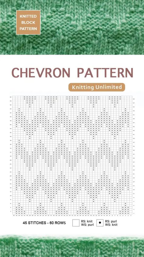 Shadow Chevron Knit Purl chart Knit Purl Stitches, Knitting Blocking, Chevron Stitch, Knit Purl, Purl Stitch, How To Purl Knit, Block Pattern, Chevron Pattern, Pattern Blocks