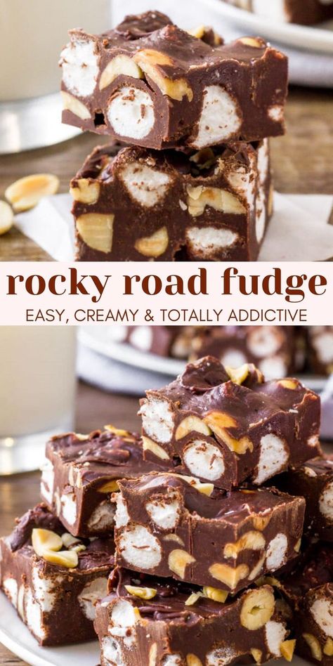 Recipe Marshmallows, Flavored Fudge, Easy Rocky Road, Marshmallow Recipes, Fudge Candy, Marshmallow Fudge, Rocky Road Fudge, Rocky Road Recipe, Delicious Christmas Desserts