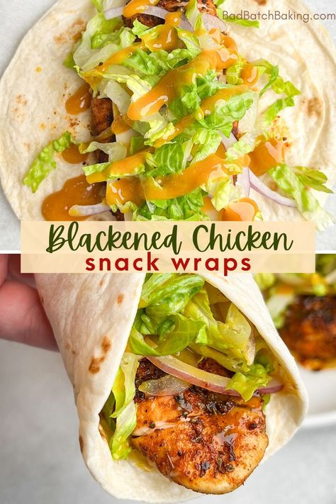 Mcdonalds Chicken Snack Wrap, Chicken Snack Wraps, Blackened Cajun Chicken, Healthy Chicken Wraps, Snack Wrap Mcdonalds, Dorm Meals, Chicken Snack Wrap, Snack Wraps, Safe Meals