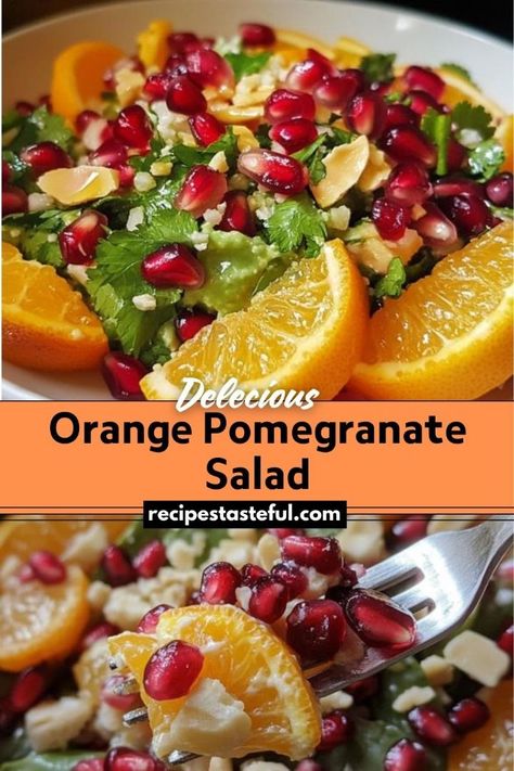 This vibrant and refreshing Orange Pomegranate Salad combines the sweetness of oranges with the tangy burst of pomegranate seeds, accented by red onion, feta cheese, and toasted nuts. Tossed with a simple citrus dressing, it's a delightful side dish or light main course perfect for any occasion. Pomegranate Seeds Recipe, Pomegranate Recipes Salad, Orange Pomegranate, Traditional Thanksgiving Recipes, Seed Salad, Pomegranate Recipes, Citrus Dressing, Easy Thanksgiving Recipes, Pomegranate Salad