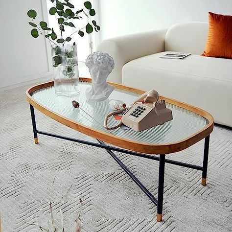 Rubberwood Tray and Metal Frame, Reeded Pattern, Gunmetal Gray & Gold Legs, Rectangle #boho #eclectic #interiorinspo #coffeetablelove #cb2 Rectangle Coffee Tables, Upholstered Couch, Home Boho, Coffee Table Rectangle, Coffee Tables For Sale, Gold Legs, Coffee Table Wayfair, Livingroom Layout, Glass Coffee Table