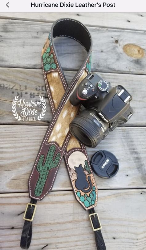 Leather Camera Strap Pattern, Western Camera Strap, Guitar Strap Pattern, Leather Camera Strap Diy, Camera Strap Pattern, Leatherwork Projects, Vintage Camera Strap, Photography Room, Leather Tooling Patterns