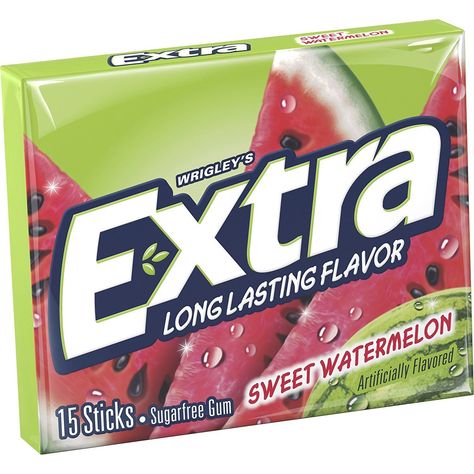 Wrigley's Extra Fruit Sensations - Sweet Watermelon Gum  #like #art #f #fall  #bhfyp #birthday #cake #candy #chocolate #coffee #cottoncandy #Deals #delicious #dessert #follow #food #foodie #foodporn #Freeshipping #fun #halloween #instagood #lovesweets #os #party #sugar #sweet #sweets #sweettooth #tasty Extra Gum Flavors, Extra Gum, Gum Flavors, Sugar Free Gum, Sweet Watermelon, Watermelon Sugar, Chewing Gum, Bubble Gum, Nutrition Facts