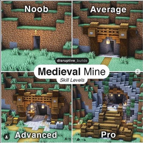 Mine Entrance, Minecraft Kingdom, Minecraft Building Guide, Case Minecraft, Rumah Minecraft Sederhana, Minecraft Banner Designs, Bangunan Minecraft, Minecraft Farm, Easy Minecraft Houses