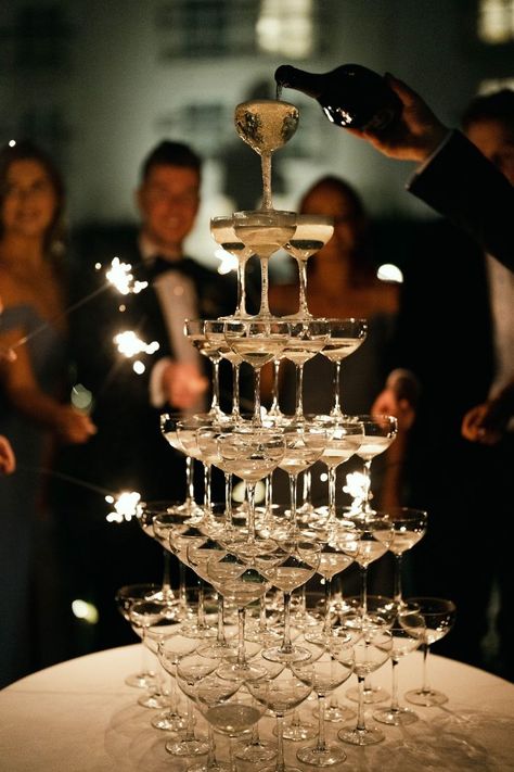 Unique Event Ideas, Champagne Tower Wedding, Paul Henry, Wedding Cocktail Bar, Cocktail Decoration, Champagne Birthday, Champagne Tower, Champagne Party, Ireland Wedding