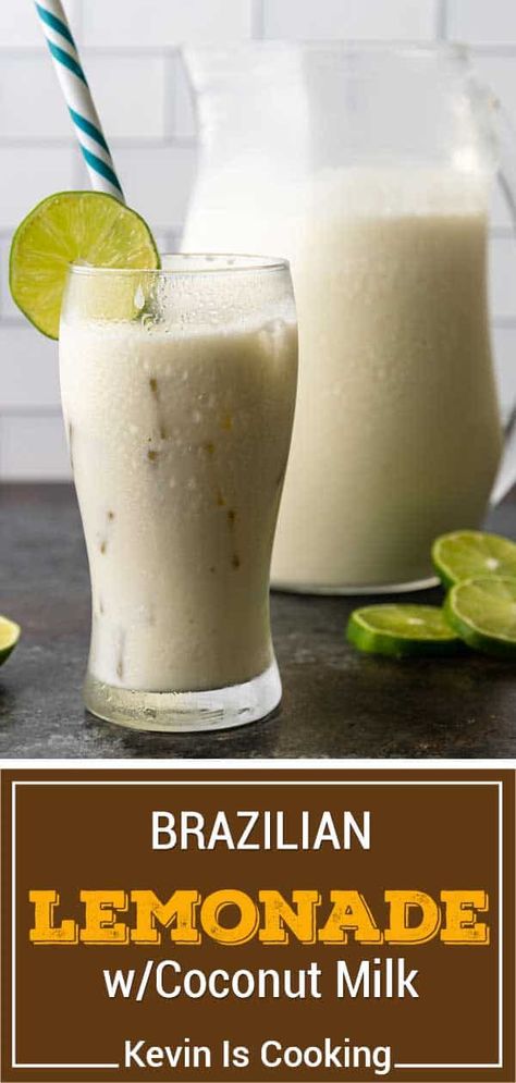 Brazilian lemonade is a frosty, refreshing blended beverage of tart limes, sweet creamy condensed milk, coconut milk, and ice. Limonada Recipe, Cocnut Milk, Coconut Milk Drink, Horchata Recipe, Brazilian Lemonade, Limeade Recipe, Condensed Coconut Milk, Coconut Drinks, Tea Ideas