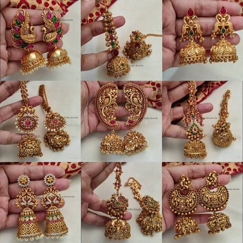 Stunning Jhumkas Collection ~ South India Jewels Jumkas Antiques Gold, South Indian Jhumka, Small Earrings Diamonds, Jimikki Kammal, Antique Jhumkas, One Gram Gold Jewellery, Temple Jewellery Earrings, Temple Jewelry Necklace, Antique Gold Earrings