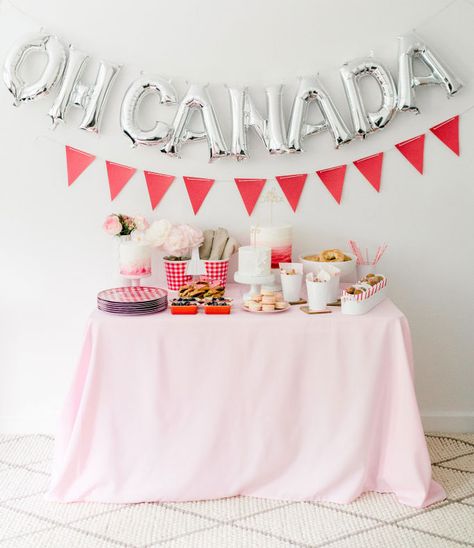 Pink Brunch, Canada Party, Canada Decor, Canadian Party, Canada Day Party, Leaving Party, Oh Canada, Adult Party Themes, Canada Holiday