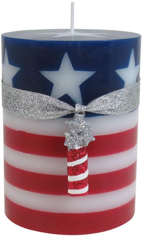 Celebrate Americana Together Fireworks 3" x 4" Pillar Candle Patriotic Candles, Memorial Day Ideas, Tea Light Crafts, Parties Food, Wonderful Quotes, Cleaning Gift, Candle Wrap, Light Crafts, Glitter Ribbon