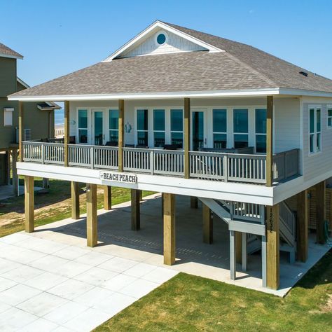 The Beach Peach - Egret Bay Builders Beach House Additions, Beach House Stilts, 3 Bedroom Beach House Floor Plans, Single Story Beach House Plans, Beach House On Pilings, House Stilts, Simple Beach House Plans, Beach Cottage Floor Plans, Elevated Beach House Plans