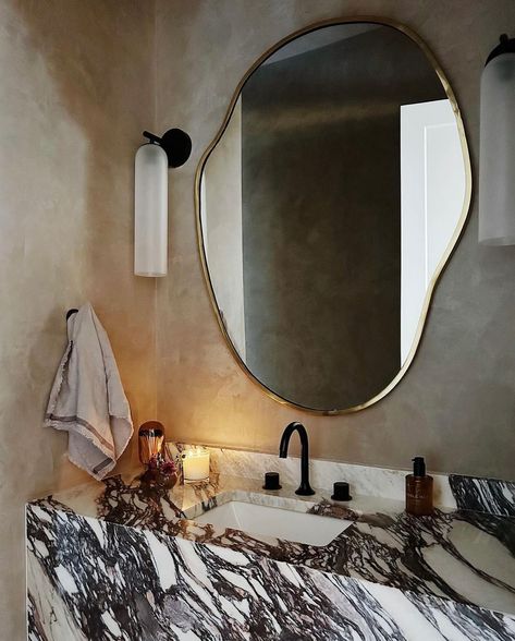 Limewash Bathroom, Puddle Mirror, Powder Room Renovation, Home Australia, Condo Bathroom, Ad 100, Toilet Room Decor, Sarah Sherman, Townhouse Interior