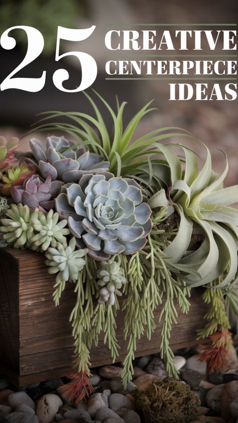 Close-up of a DIY succulent table centerpiece with a mix of succulents arranged in a wooden planter on a decorated table. Succulent Centerpiece Ideas, Diy Table Decorations, Succulent Table Decor, Diy Succulents Centerpiece, Succulent Wedding Table, Unique Table Decor, Succulent Table, Wedding Table Centerpieces Diy, Table Centerpiece Ideas